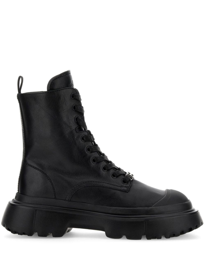 HOGAN ANFIBIO LEATHER LACE-UP BOOTS