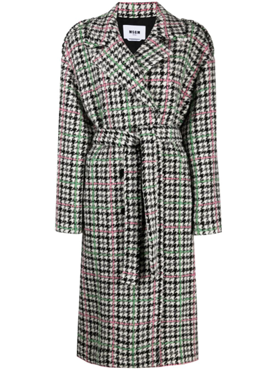 MSGM PIED-DE-POULE TWEED BELTED COAT