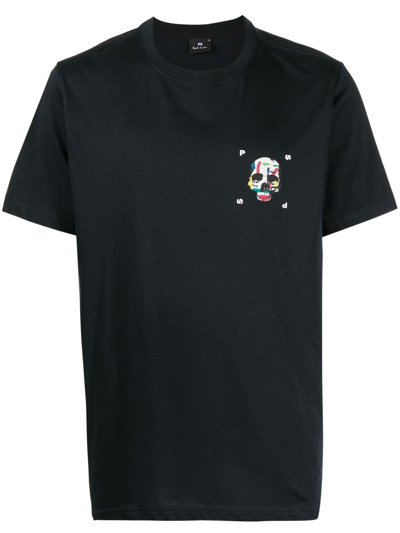 Ps By Paul Smith Skull-print Cotton T-shirt In Black