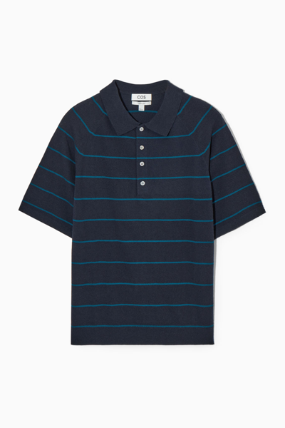 Cos Textured Striped Polo Shirt In Blue