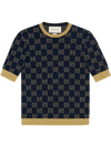 Gucci Gg Supreme Cotton & Lurex Knit Sweater In Blue