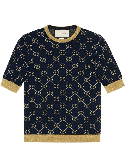 Gucci Gg Supreme Cotton Top In Blue,gold