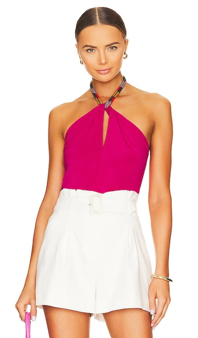 Veronica Beard Akeeva Bead-embellished Stretch-jersey Halterneck Top In Fuchsia