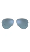 Ray Ban Sunglasses Unisex Aviator Reverse - Silver Frame Blue Lenses 62-11 In Silver & Dark Grey Mirror Turquoise