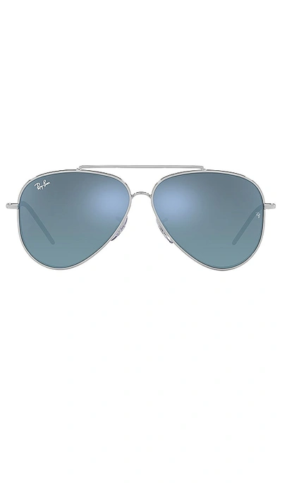 Ray Ban Sunglasses Unisex Aviator Reverse - Silver Frame Blue Lenses 62-11
