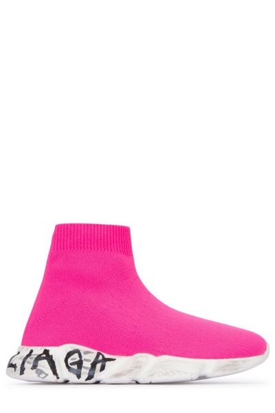 Balenciaga Kids Speed Graffiti Sneakers In Pink