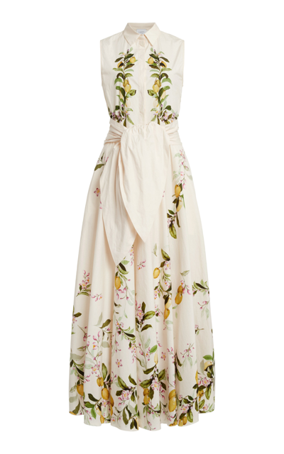 Giambattista Valli Printed Poplin Midi Dress In Ivory/yellow