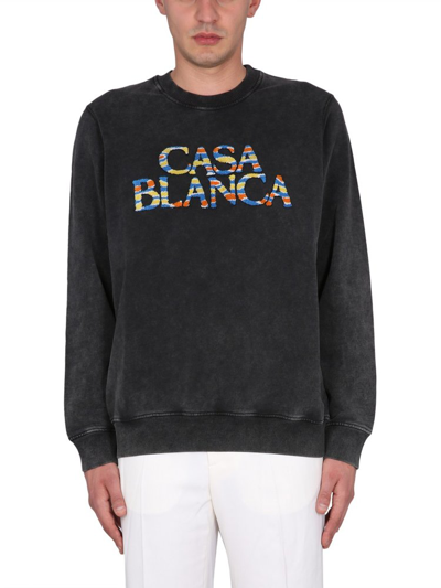 Casablanca Ange De Jour Stacked Chenille Appliqué Organic Cotton Sweatshirt In Black