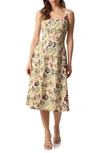 Avec Les Filles Floral Linen Blend Fit & Flare Midi Dress In Fiesta Floral