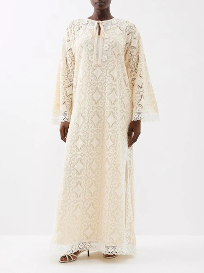Gucci Geometric Crochet-lace Kaftan Dress In Ivory