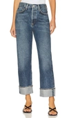 Agolde Fran Cropped Low-rise Straight-leg Jeans In Blue