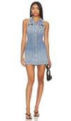 Alice And Olivia Kendall Denim Halterneck Mini Dress In Blue