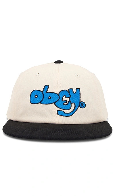 Obey Riffs 6 Panel Snapback Hat In Cream