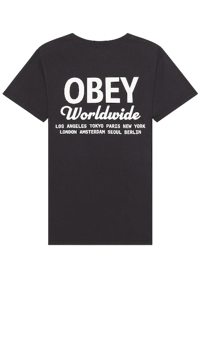 Obey Worldwide Script Tee In Black