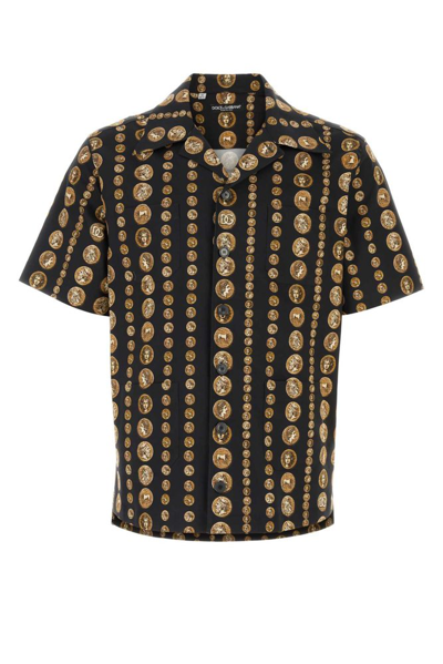Dolce & Gabbana Coin-print Stretch-cotton Shirt In Brown