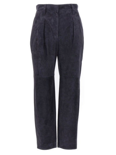 Brunello Cucinelli Straight Leg Leather Trousers In Blue