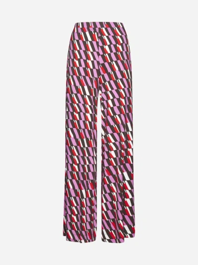 Diane Von Furstenberg Holly Print Viscose Trousers In Pink,multicolor