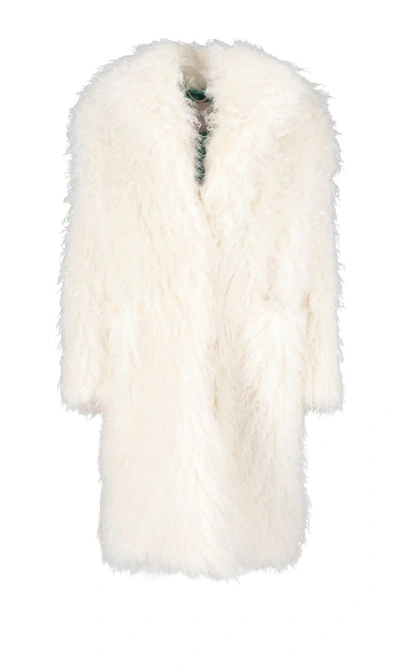 Becagli White Fur Effect Long Coat In Mohair Beacagli Woman In Crema