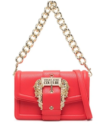 Versace Jeans Couture Baroque Buckle Shoulder Bag In Red