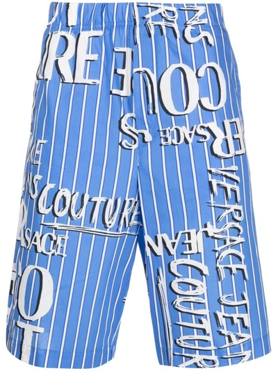 Versace Jeans Couture Logo-print Cotton Shorts In Blue