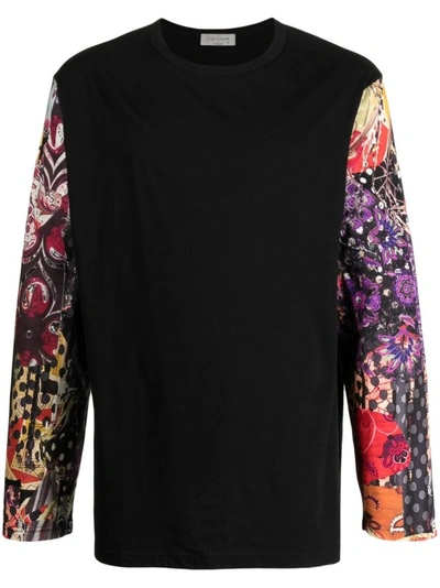 Yohji Yamamoto Patchwork-design Long-sleeve T-shirt In Black