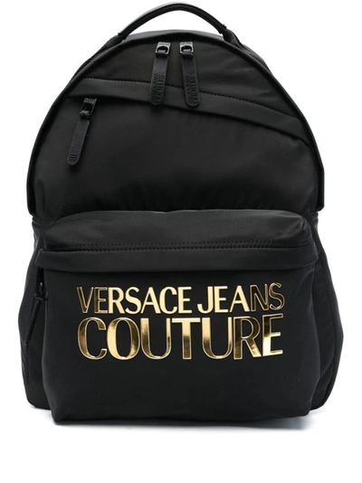 Versace Jeans Couture Logo-print Zip-up Backpack In Black
