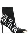 VERSACE JEANS COUTURE BLACK LEATHER ANKLE BOOTS,07485235-a042-3bd2-428d-ff79068f493e