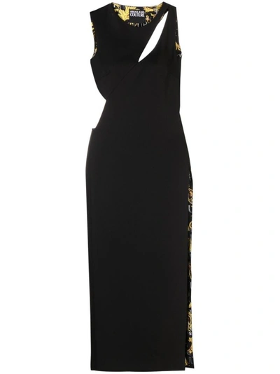 Versace Jeans Couture Cut-out Logo Maxi Dress In Black