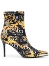 VERSACE JEANS COUTURE BLACK LEATHER ALL-OVER PRINT ANKLE BOOTS,4b51f4e1-9d2f-f6c4-0867-41de665eb406