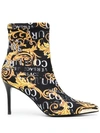 Versace Jeans Couture Scarlett 85mm Logo Brush Couture-print Boots In Black