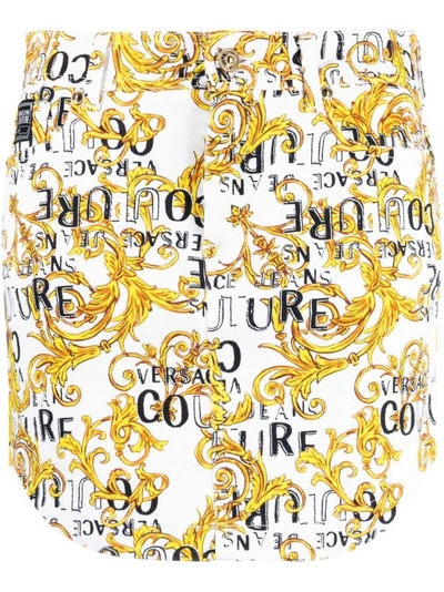 Versace Jeans Couture Logo Couture-print Denim Miniskirt In White