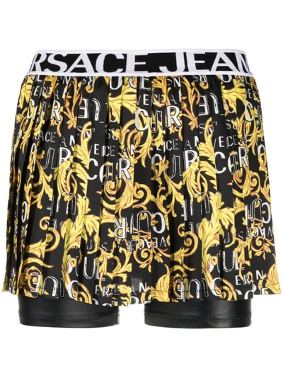 Versace Jeans Couture Patterned Skirt-shorts In Black