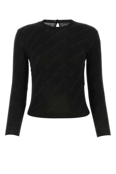 Balenciaga Allover Logo Printed Knitted Top In Black