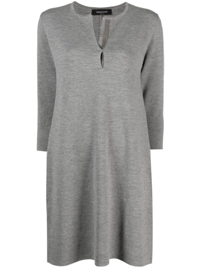 Fabiana Filippi Split-neck Knitted Wool Minidress In Grey