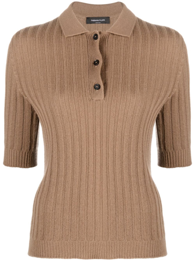 Fabiana Filippi Ribbed-knit Cashmere Polo Top In Brown