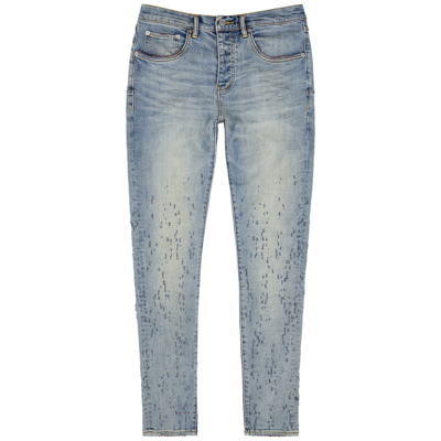 Purple Buckshot Distressed Slim-leg Jeans In Denim