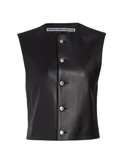 Alexander Wang Shrunken Lambskin Leather Waistcoat In Black