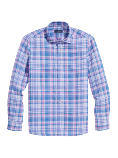 Vineyard Vines Men's Plaid Linen Button-front Shirt In Violet