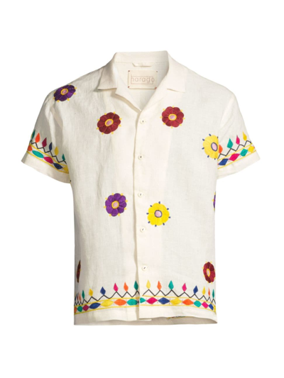 Harago Men's Floral-embroidered Camp Shirt In Off White