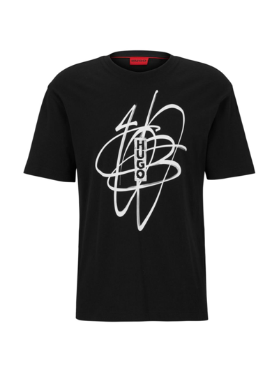 Hugo Men's Cotton-jersey T-shirt With Graffiti-inspired Artwork In Black