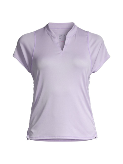 Lucky In Love Women's Ruche Me Along Polo Top In Lilac
