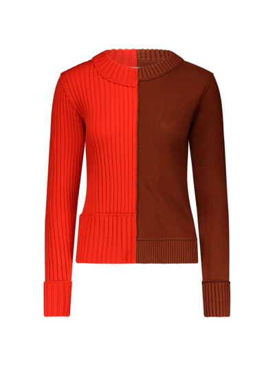 Marina Moscone Women's Patchwork Pullover Sweater In Poppy Brown