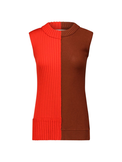 Marina Moscone Women's Sleeveless Patchwork Pullover Sweater In Poppy Brown