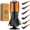 Zulay Kitchen 6-piece Non-stick Nylon Kitchen Utensil Set With Rotating Stand In Brown