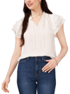 1.state Flutter Sleeve Split Neck Chiffon Blouse In White