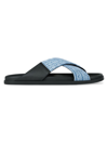 GIVENCHY MEN'S G PLAGE FLAT SANDALS WITH CROSSED STRAPS IN 4G DENIM