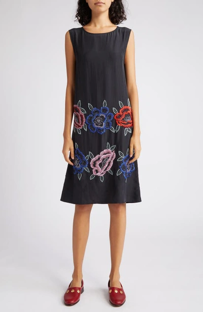 Bode Black Poppy Minidress In Black Multi