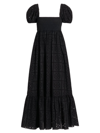 Ganni Broderie Anglaise Organic-cotton Maxi Dress In Black
