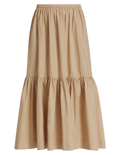 Ganni Cottonpoplin Maxi Flounce Skirt In Brown
