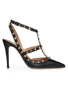 Valentino Garavani Women's Rockstud Grainy Leather Ankle Strap Pumps 100 Mm In Black